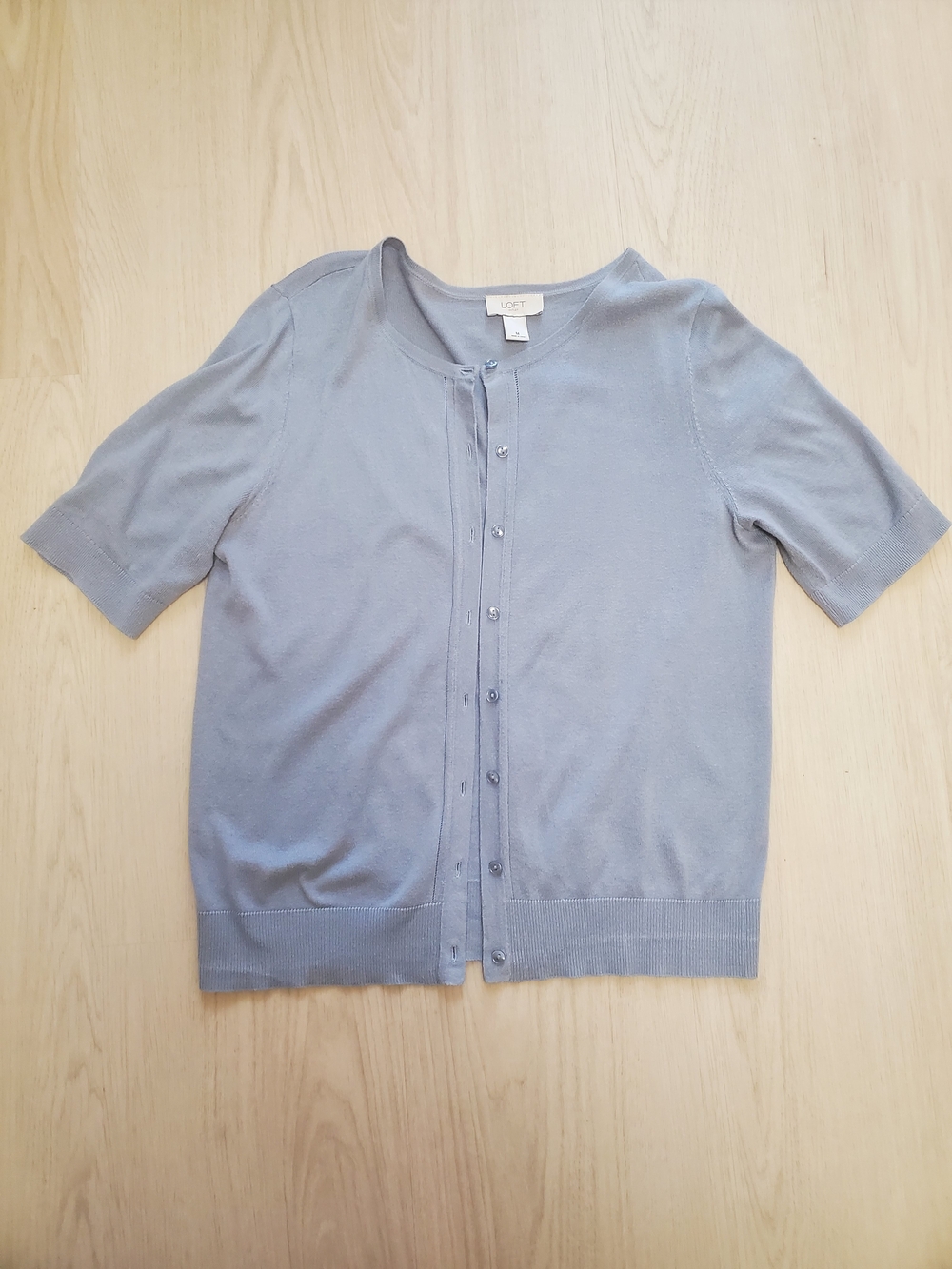 LOFT Steel Blue Short Sleeve Button Cardigan